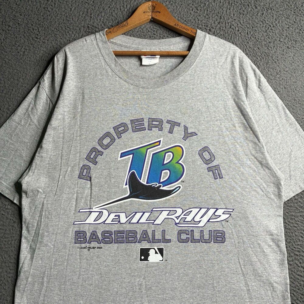 Vintage Majestic Tampa Bay Devil Rays Gray Cotton T Shirt Mens Large Made In USA